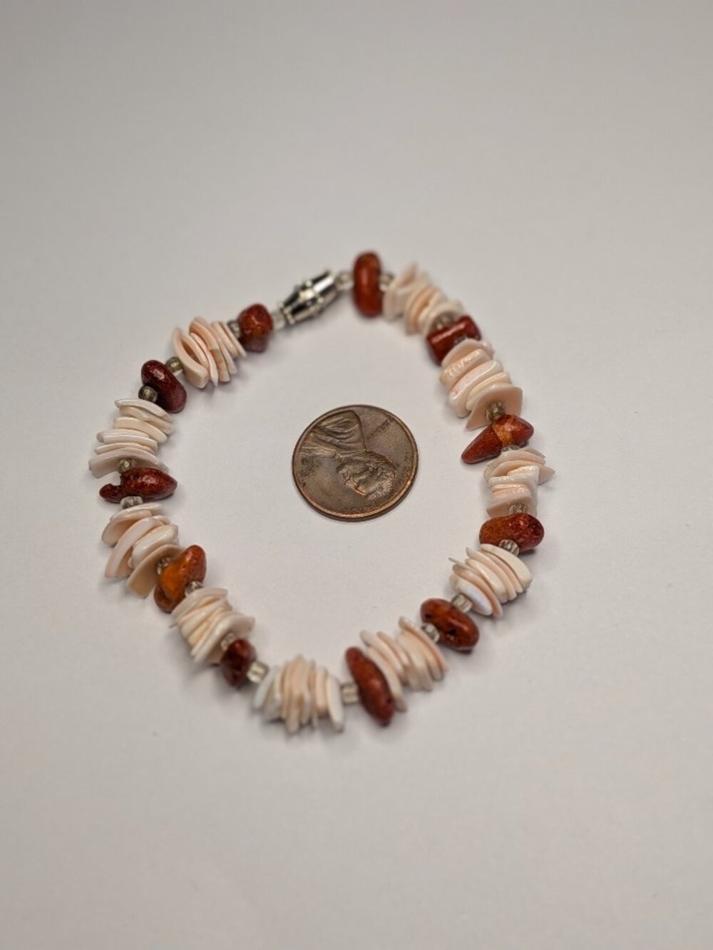 Natural Pink Seashell & Red Jasper Nugget Bracelet